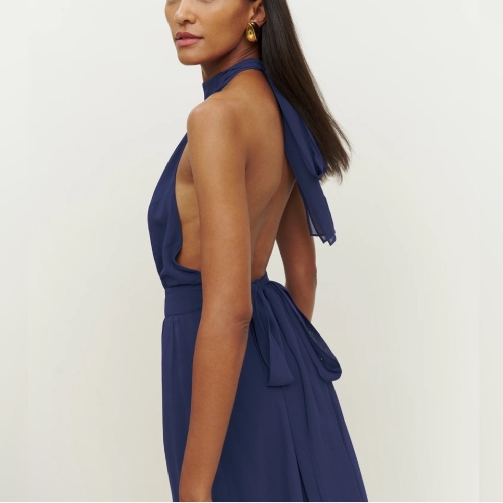 Reformation Andee Dress - Blue Halter Maxi Side Slit Size 10 - Picture 3 of 9